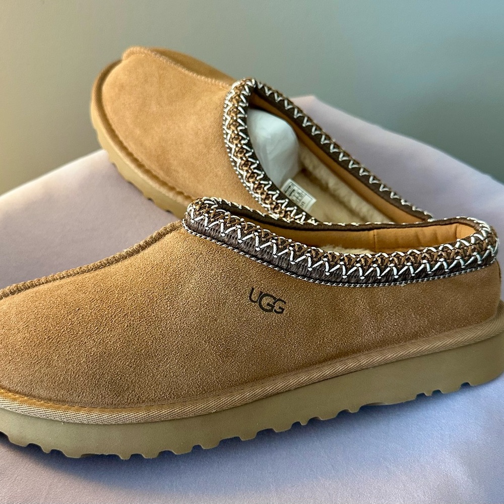 UGG Tasman Chestnut Braided-Trim Cozy Mule